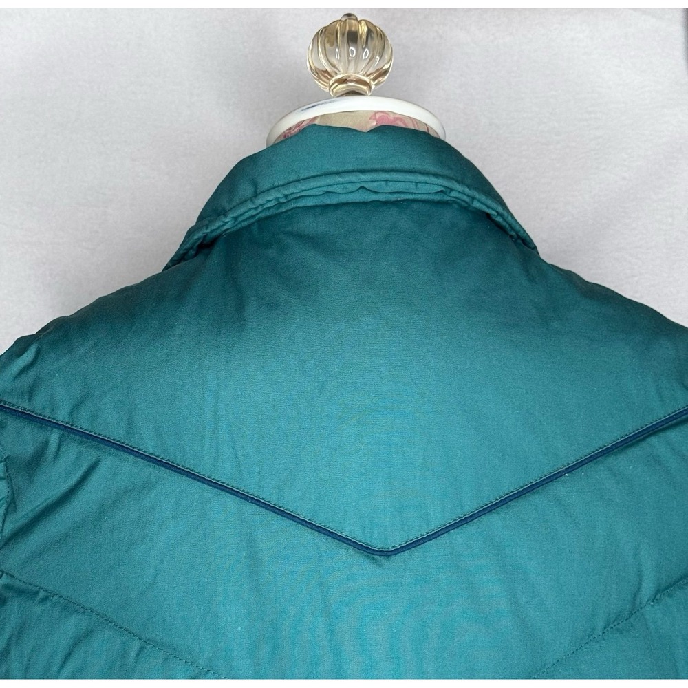 Vintage Woolrich Woman Down Puffer Vest Teal Sheep Logo Western Sz M Western EUC - Picture 9 of 11